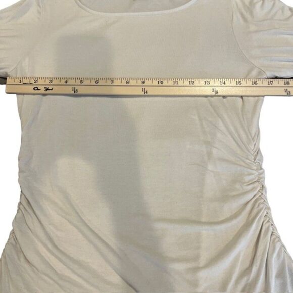 BLACK Label Saks Fifth Avenue 1/2 Sleeve Ruched White Scoop Neck Size Medium - Picture 7 of 9